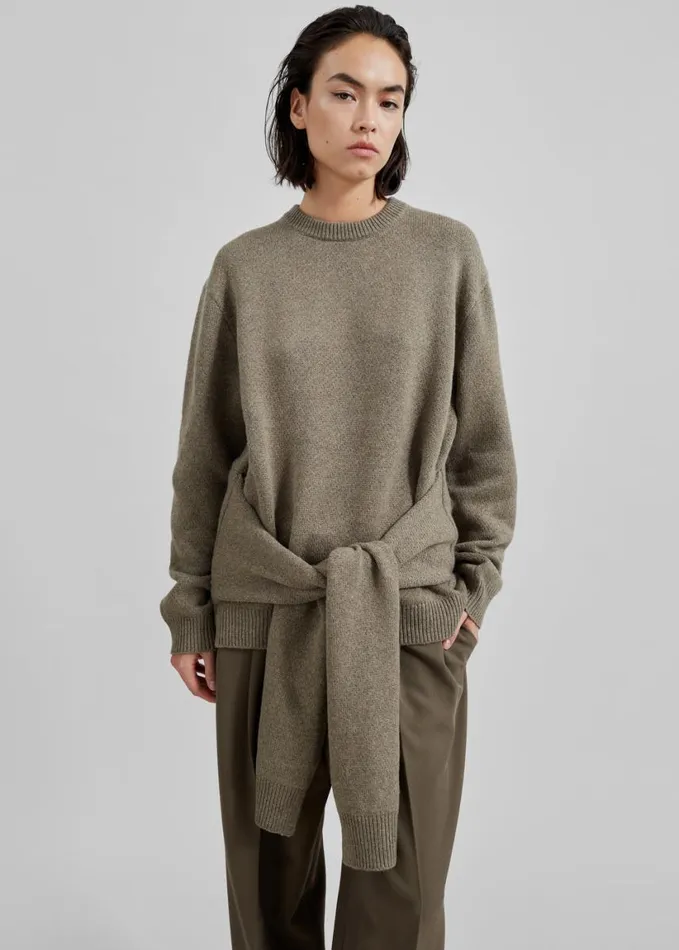 Knitwear Women The Frankie Shop JW Anderson Draped Tie Front Jumper 8211 Khaki