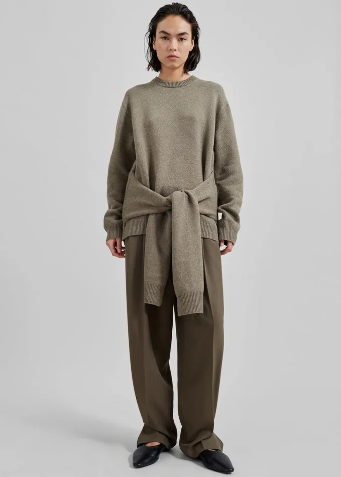 Knitwear Women The Frankie Shop JW Anderson Draped Tie Front Jumper 8211 Khaki