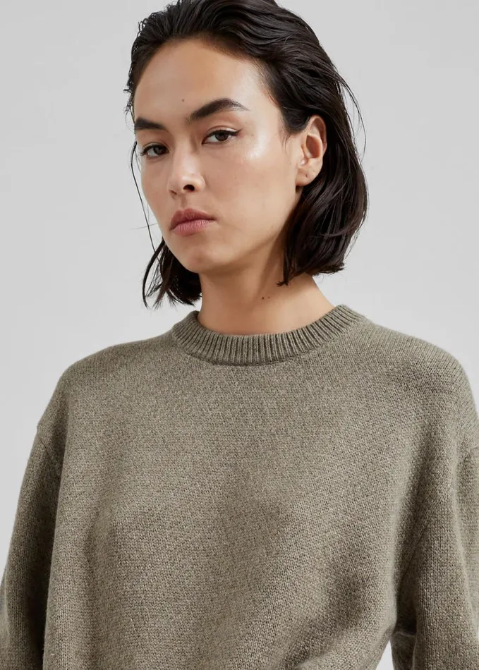 Knitwear Women The Frankie Shop JW Anderson Draped Tie Front Jumper 8211 Khaki
