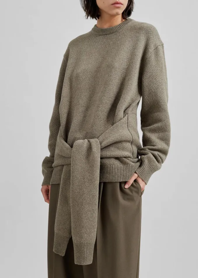 Knitwear Women The Frankie Shop JW Anderson Draped Tie Front Jumper 8211 Khaki