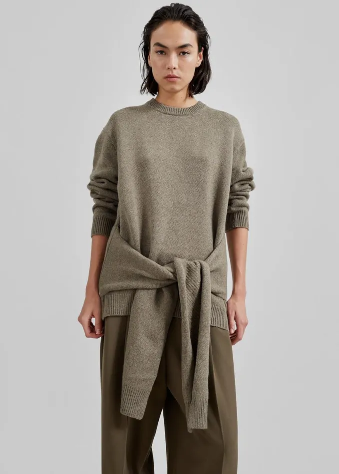 Knitwear Women The Frankie Shop JW Anderson Draped Tie Front Jumper 8211 Khaki