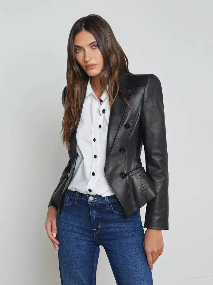 L039Agence Blazers and Jackets Women Andalusia Leather Blazer Black