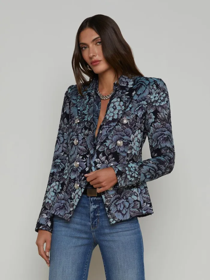 L039Agence Blazers and Jackets Women Bethany Jacquard Blazer Blackmidnight Floral Multi