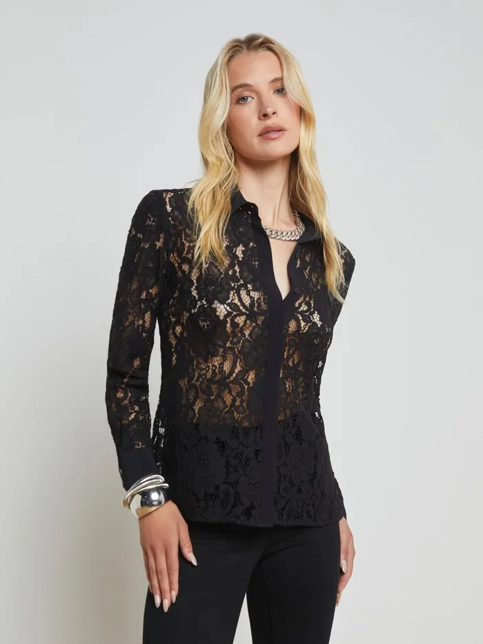 L039Agence Blouses and Tops Women Maia Lace Blouse Black
