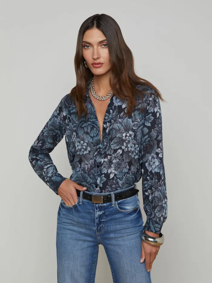 L039Agence Blouses and Tops Women Nina Silk Blouse Blackmidnight Floral Multi L039Agence Blouses and Tops Women Nina Silk Blouse Blackmidnight Floral Multi