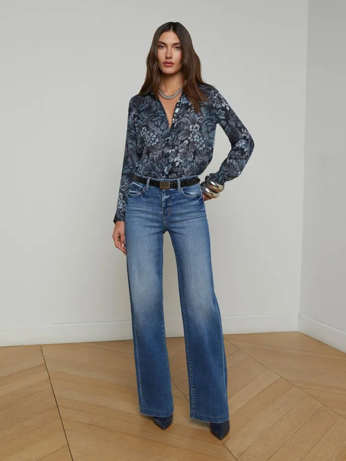 L039Agence Blouses and Tops Women Nina Silk Blouse Blackmidnight Floral Multi L039Agence Blouses and Tops Women Nina Silk Blouse Blackmidnight Floral Multi
