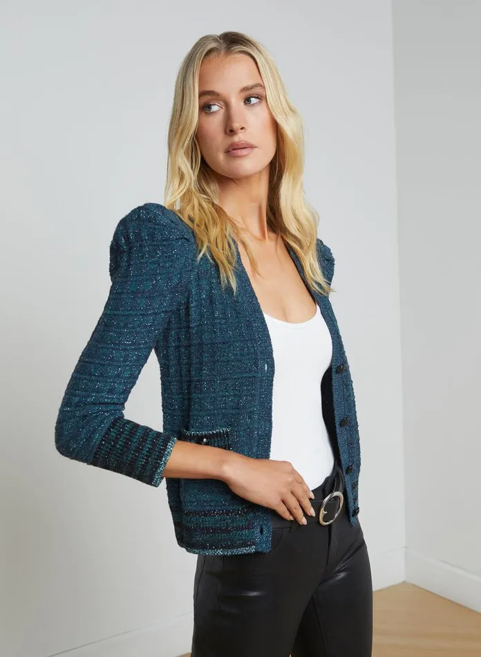 L039Agence Knitwear Women Jenni Cardigan Deep Teal Multi L039Agence Knitwear Women Jenni Cardigan Deep Teal Multi