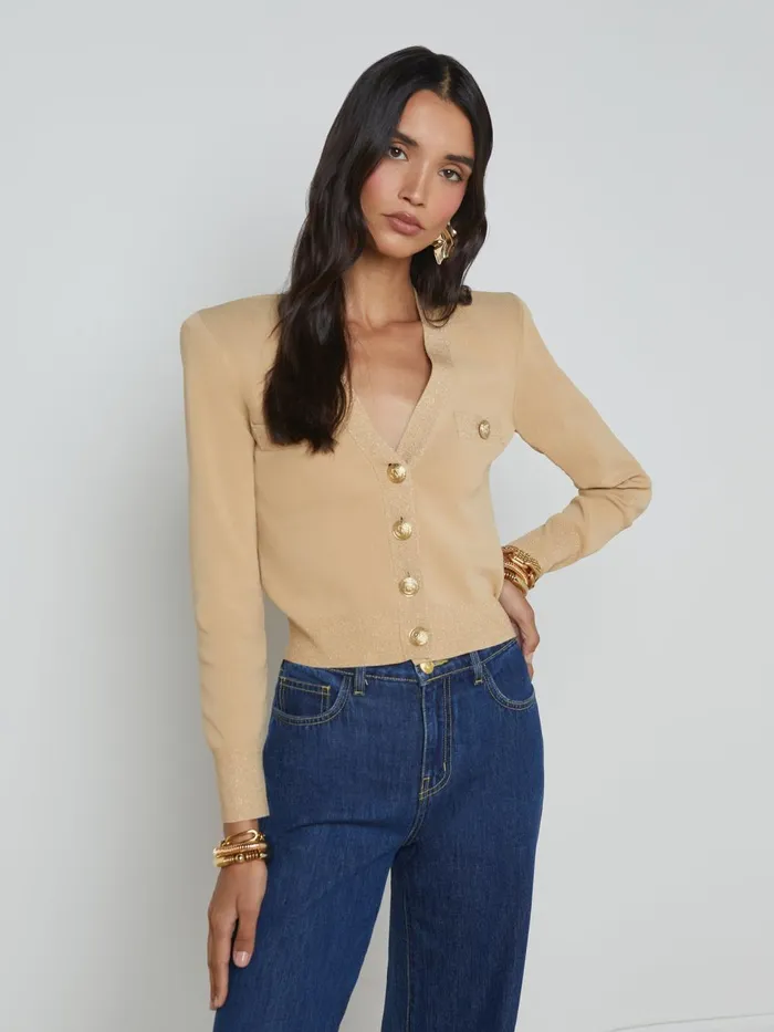 L039Agence Knitwear Women Taya VNeck Cardigan Lattegold