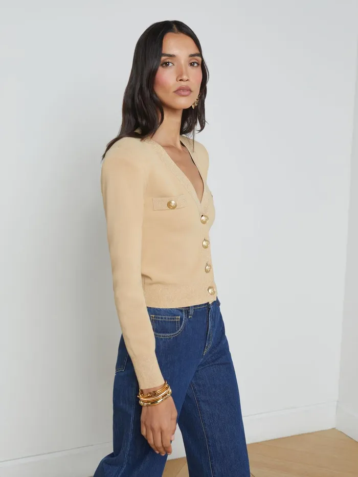 L039Agence Knitwear Women Taya VNeck Cardigan Lattegold L039Agence Knitwear Women Taya VNeck Cardigan Lattegold