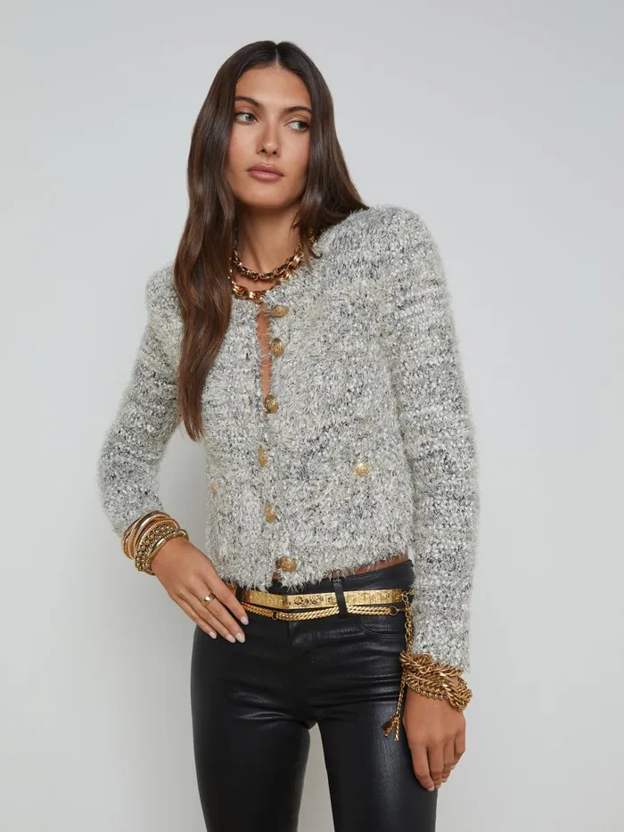 L039Agence Knitwear Women Una Cardigan Blackivorygold Multi