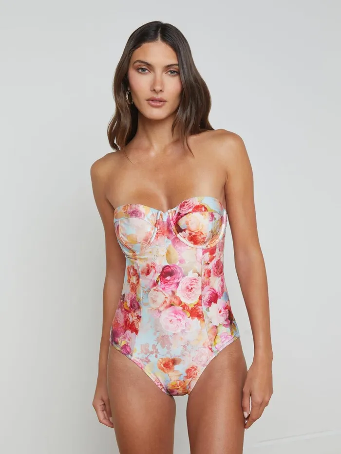 L039Agence Swimwear Women Amie Bandeau OnePiece Swimsuit Multi Soft Cloud Floral L039Agence Swimwear Women Amie Bandeau OnePiece Swimsuit Multi Soft Cloud Floral