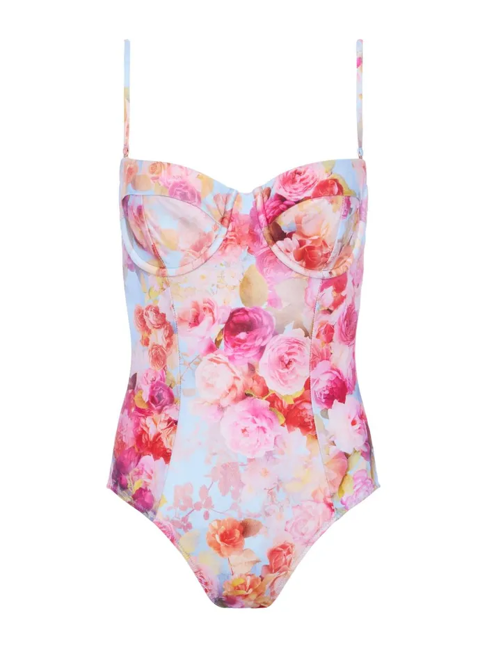 L039Agence Swimwear Women Amie Bandeau OnePiece Swimsuit Multi Soft Cloud Floral L039Agence Swimwear Women Amie Bandeau OnePiece Swimsuit Multi Soft Cloud Floral