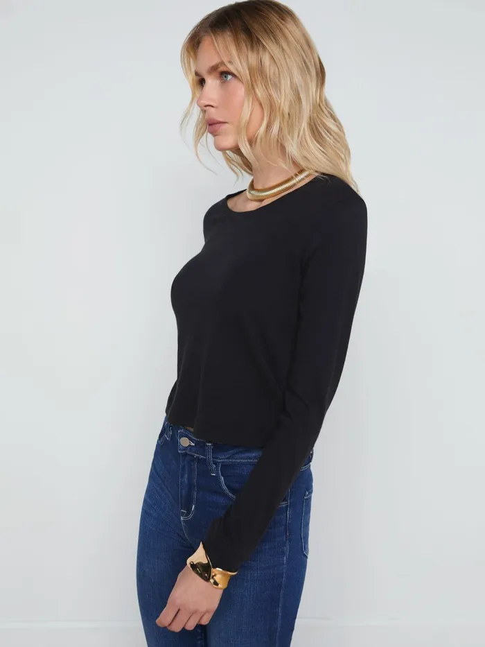 L039Agence Tees Women Benny Cotton Crewneck Tee Black L039Agence Tees Women Benny Cotton Crewneck Tee Black