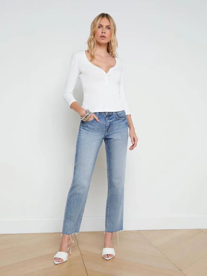 L039Agence Tees Women Rowena Cotton Henley White L039Agence Tees Women Rowena Cotton Henley White