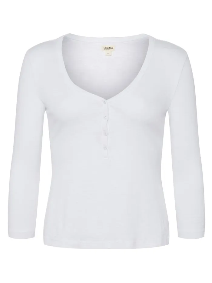L039Agence Tees Women Rowena Cotton Henley White L039Agence Tees Women Rowena Cotton Henley White