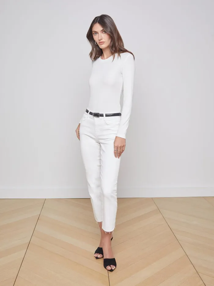 L039Agence Tees Women Tess Long Sleeve Tee White Micro Modal L039Agence Tees Women Tess Long Sleeve Tee White Micro Modal