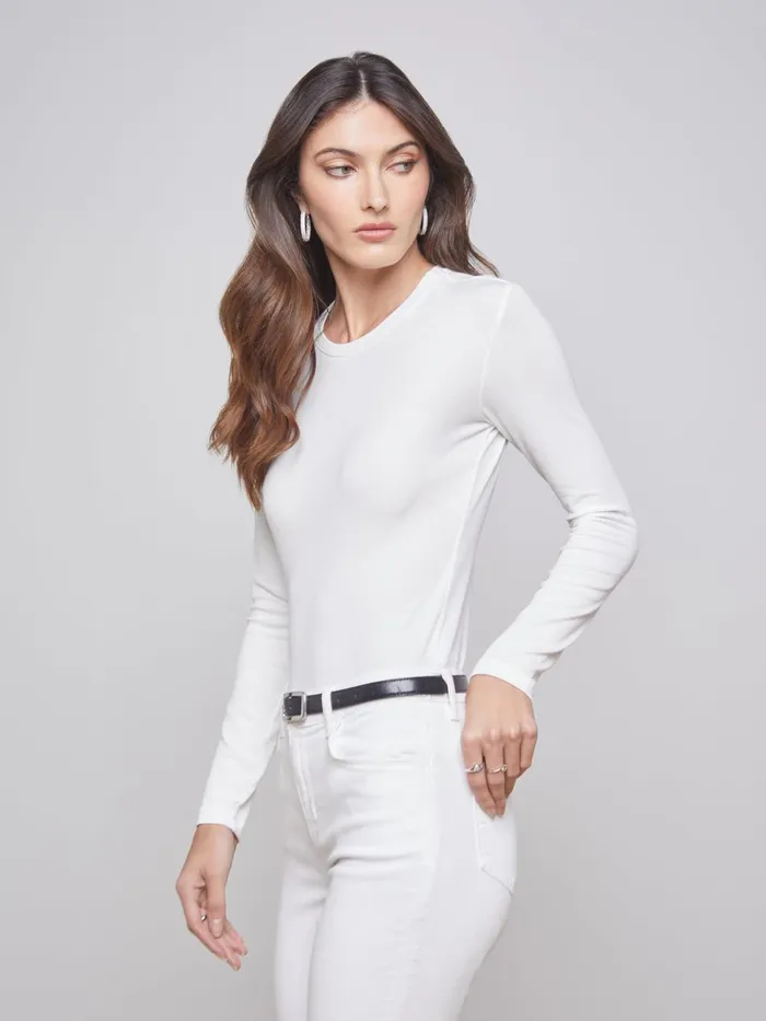 L039Agence Tees Women Tess Long Sleeve Tee White Micro Modal L039Agence Tees Women Tess Long Sleeve Tee White Micro Modal