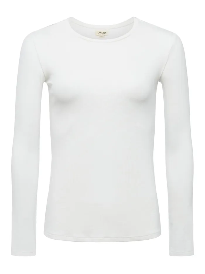 L039Agence Tees Women Tess Long Sleeve Tee White Micro Modal L039Agence Tees Women Tess Long Sleeve Tee White Micro Modal