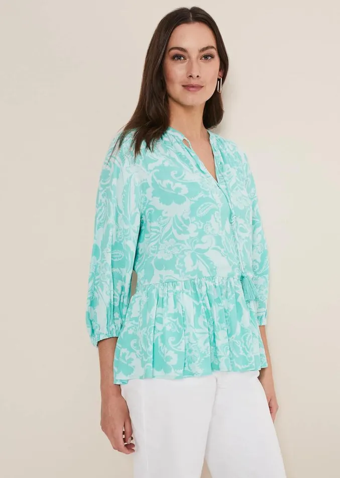 Lara Paisley Print Blouse Aqua Women Phase Eight Shirts and Blouses