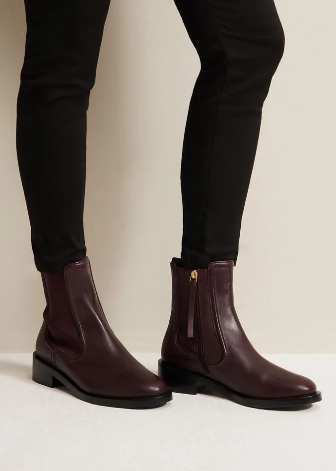 Leather Ankle Boots Burgundy Women Phase Eight Boots