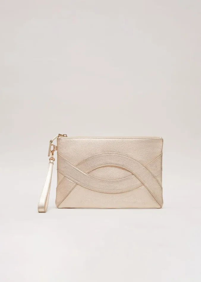Leather Crossover Detail Clutch Bag Gold Women Phase Eight Bags and Clutches