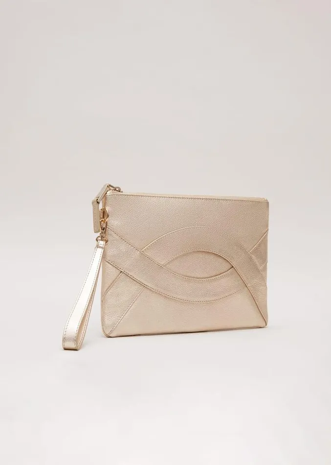 Leather Crossover Detail Clutch Bag Gold Women Phase Eight Bags and Clutches Leather Crossover Detail Clutch Bag Gold Women Phase Eight Bags and Clutches