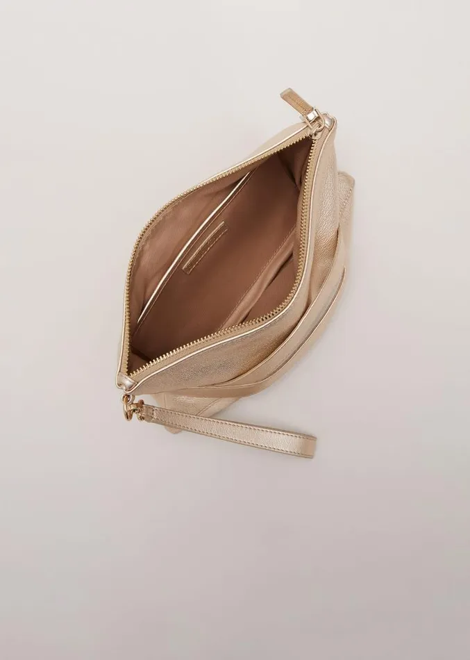 Leather Crossover Detail Clutch Bag Gold Women Phase Eight Bags and Clutches Leather Crossover Detail Clutch Bag Gold Women Phase Eight Bags and Clutches