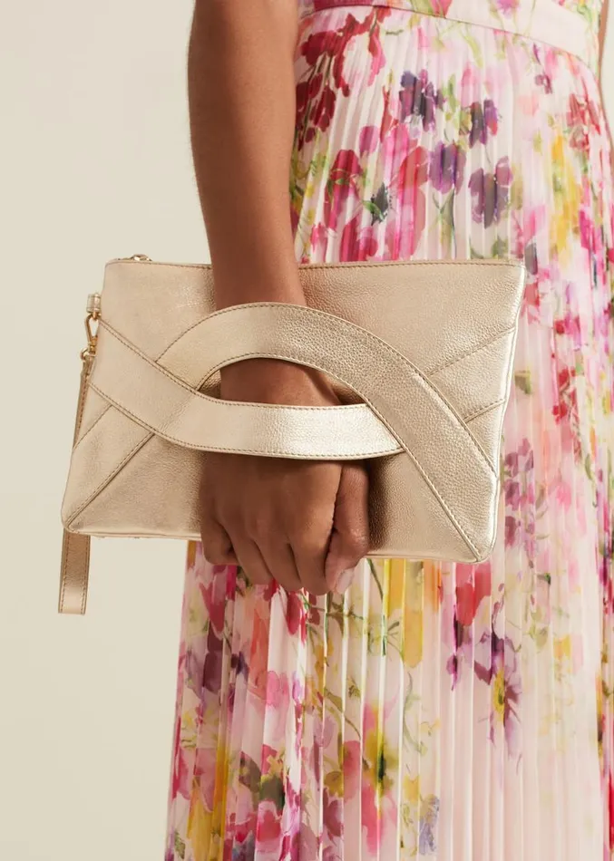 Leather Crossover Detail Clutch Bag Gold Women Phase Eight Bags and Clutches Leather Crossover Detail Clutch Bag Gold Women Phase Eight Bags and Clutches