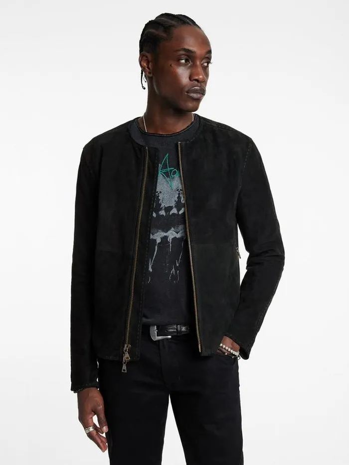 Leather Jackets Men John Varvatos CURTIS COLLARLESS JACKET Charcoal Grey