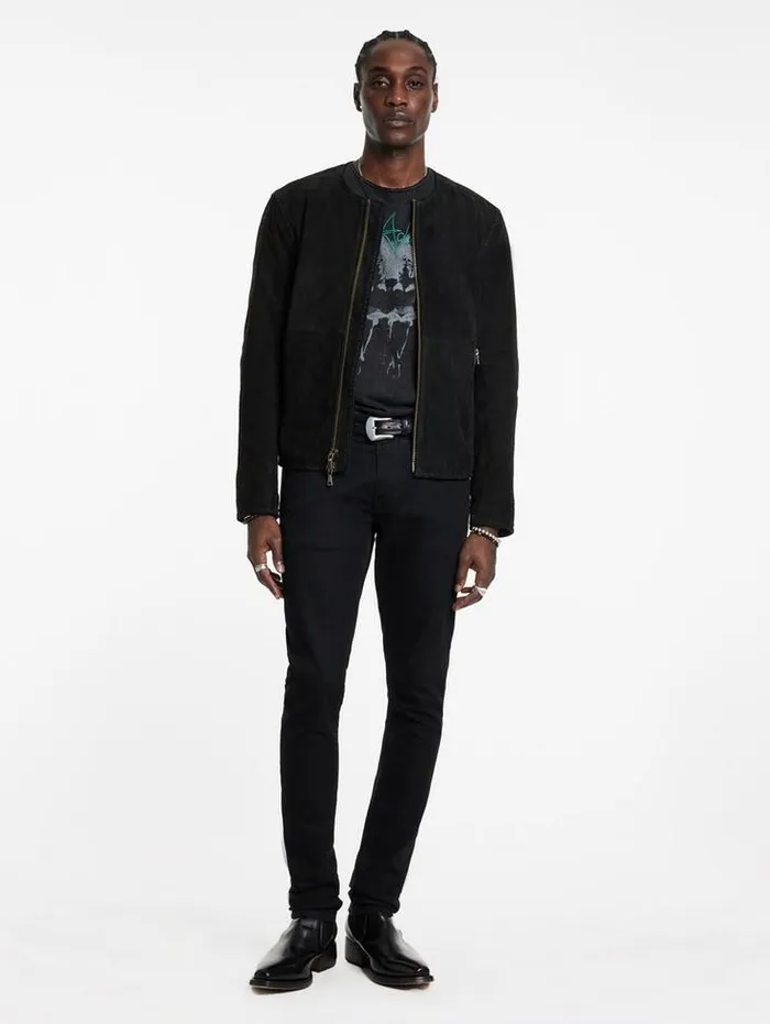 Leather Jackets Men John Varvatos CURTIS COLLARLESS JACKET Charcoal Grey