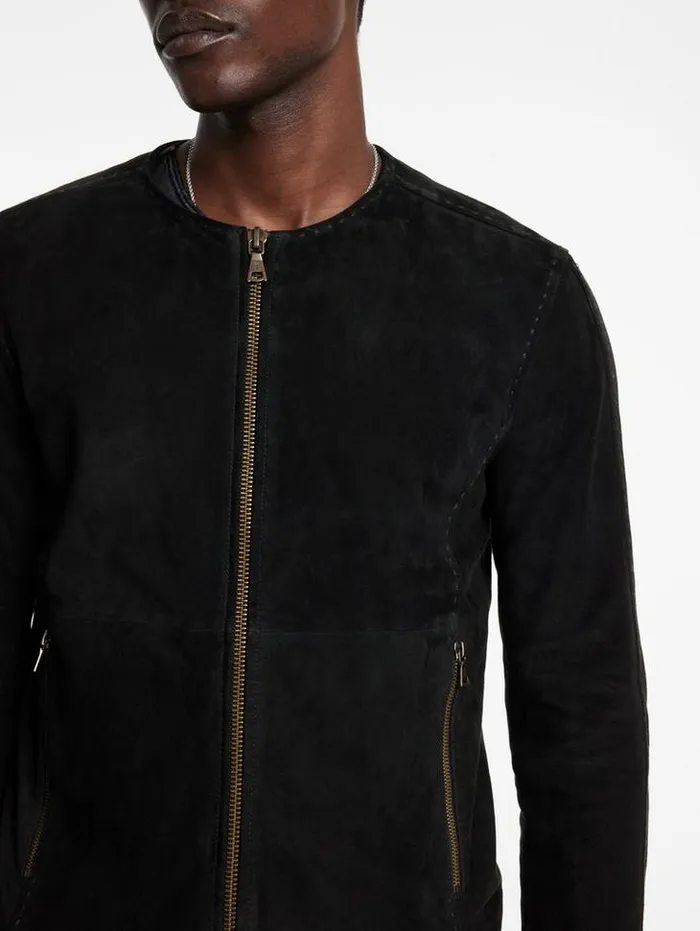 Leather Jackets Men John Varvatos CURTIS COLLARLESS JACKET Charcoal Grey