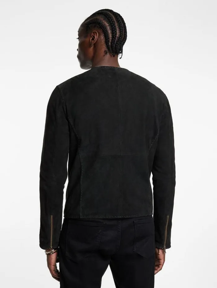 Leather Jackets Men John Varvatos CURTIS COLLARLESS JACKET Charcoal Grey