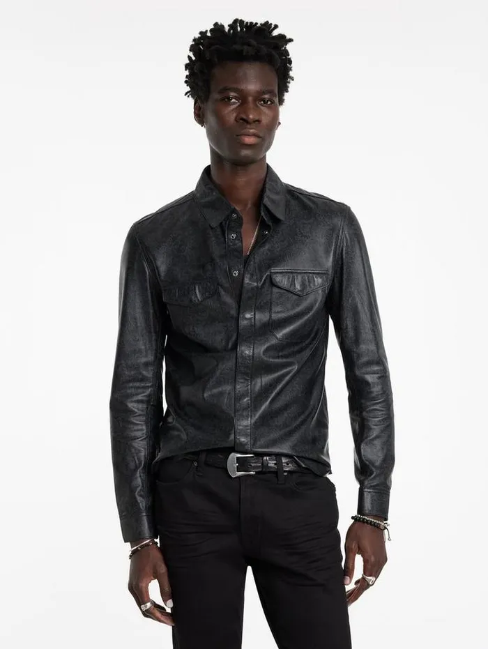 Leather Jackets Men John Varvatos TRAVIS SHIRT JACKET Black