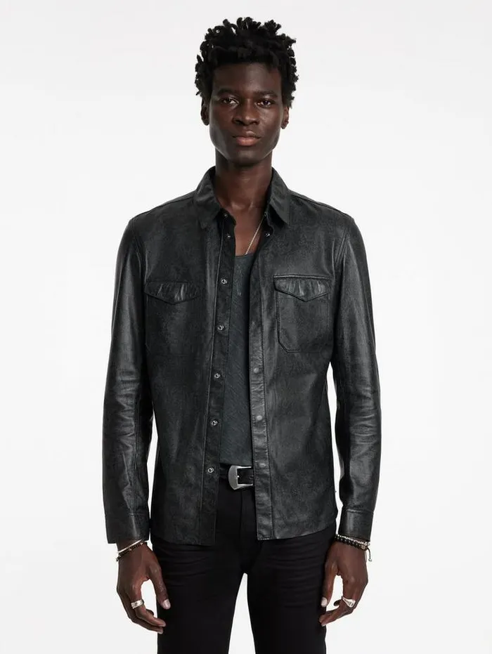 Leather Jackets Men John Varvatos TRAVIS SHIRT JACKET Black