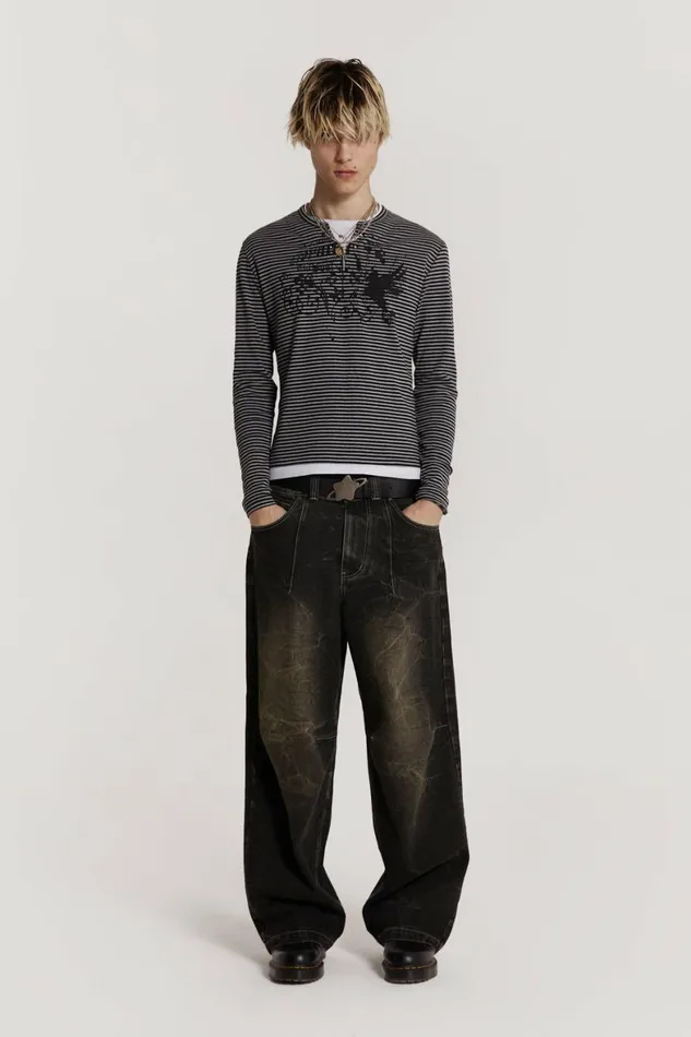 Lithium Stripe Layered Long Sleeve Black Men Jaded London TShirts