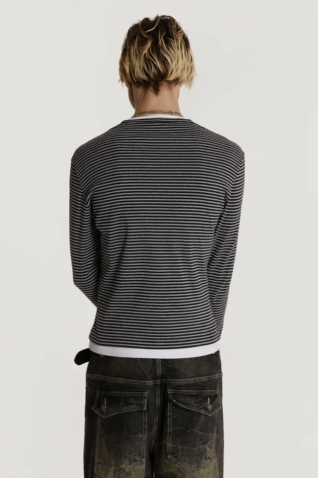Lithium Stripe Layered Long Sleeve Black Men Jaded London TShirts Lithium Stripe Layered Long Sleeve Black Men Jaded London TShirts