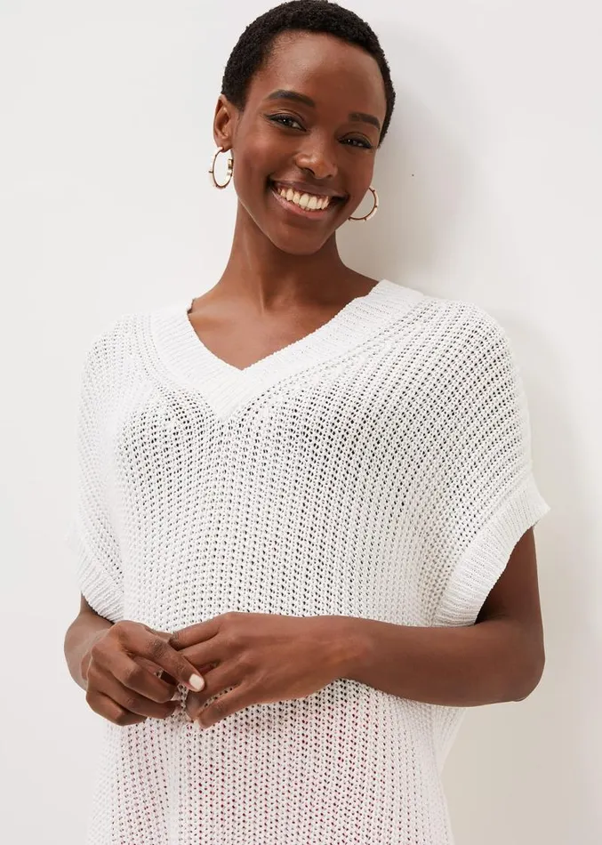 Lizzia VNeck Stitch Knit White Women Phase Eight Knitwear