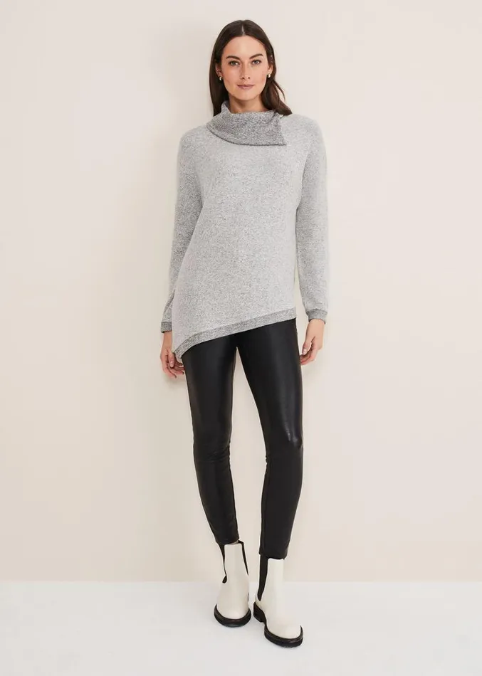 Lorella Split Snuggle Top Grey Women Phase Eight Tops and TShirts
