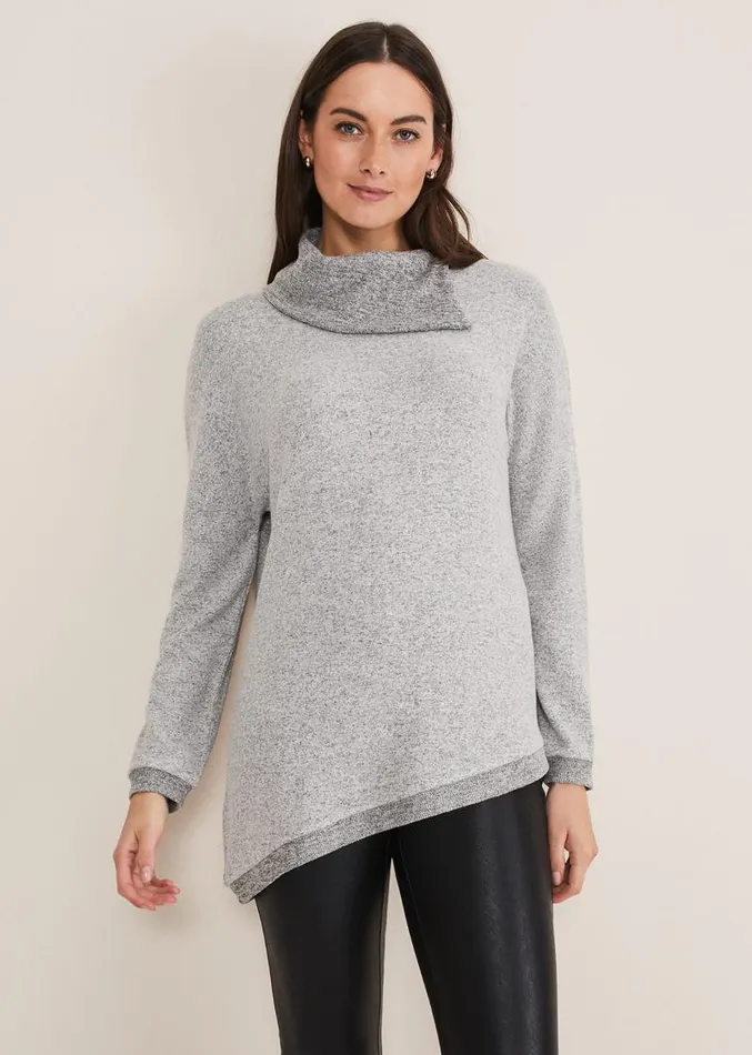 Lorella Split Snuggle Top Grey Women Phase Eight Tops and TShirts