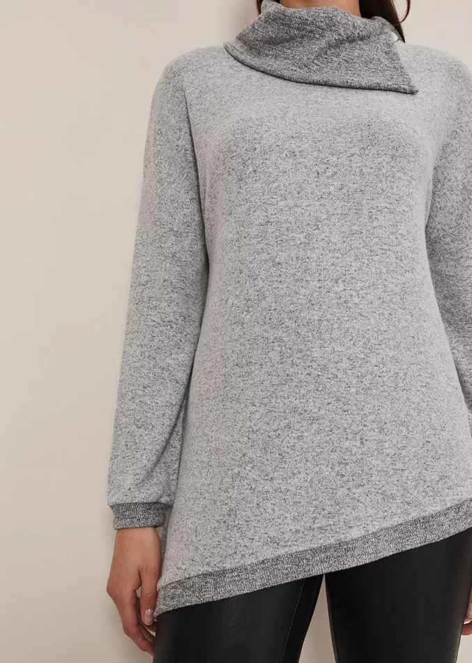 Lorella Split Snuggle Top Grey Women Phase Eight Tops and TShirts