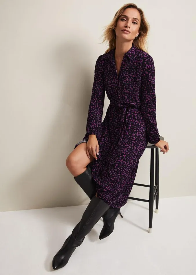 Loretta Floral Midi Dress Blackmulti Women Phase Eight Dresses