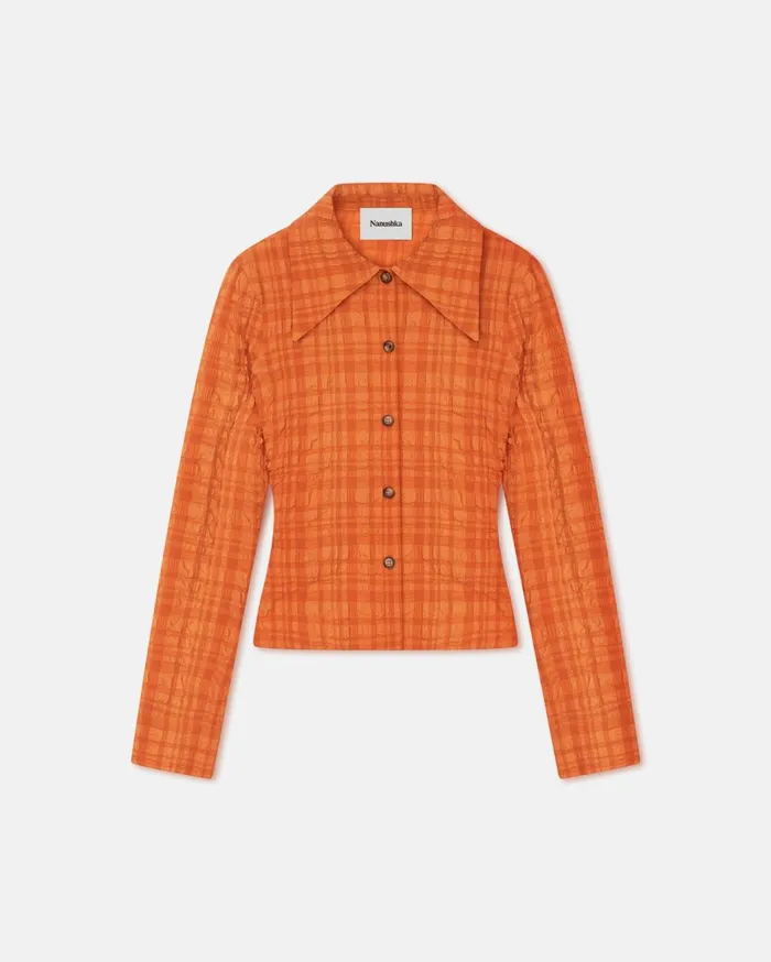 Lotte Checked Seersucker Shirt Sunset Orange Women Nanushka Tops