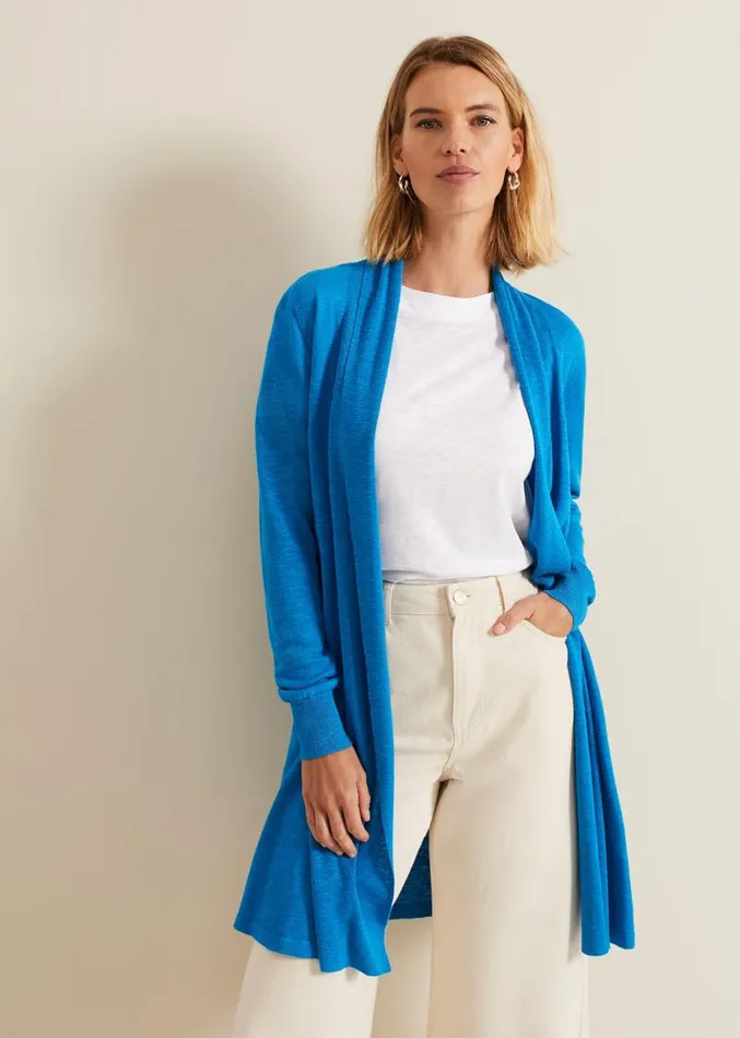 Louise Linen Longline Cardigan Blue Women Phase Eight Knitwear