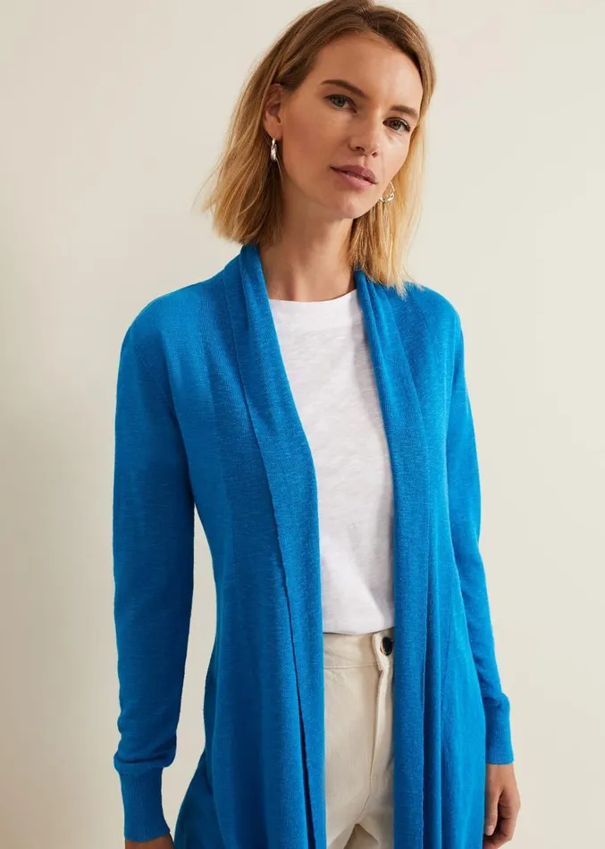 Louise Linen Longline Cardigan Blue Women Phase Eight Knitwear