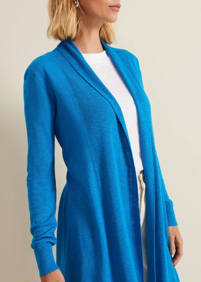 Louise Linen Longline Cardigan Blue Women Phase Eight Knitwear
