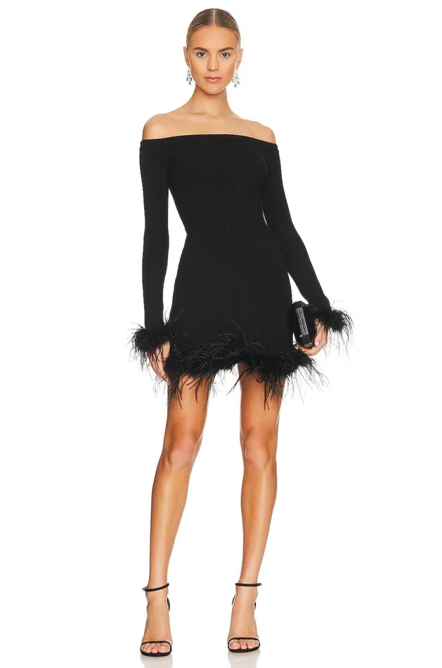Lovers and Friends Dresses Women Ellerie Feather Knit Mini Dress Black