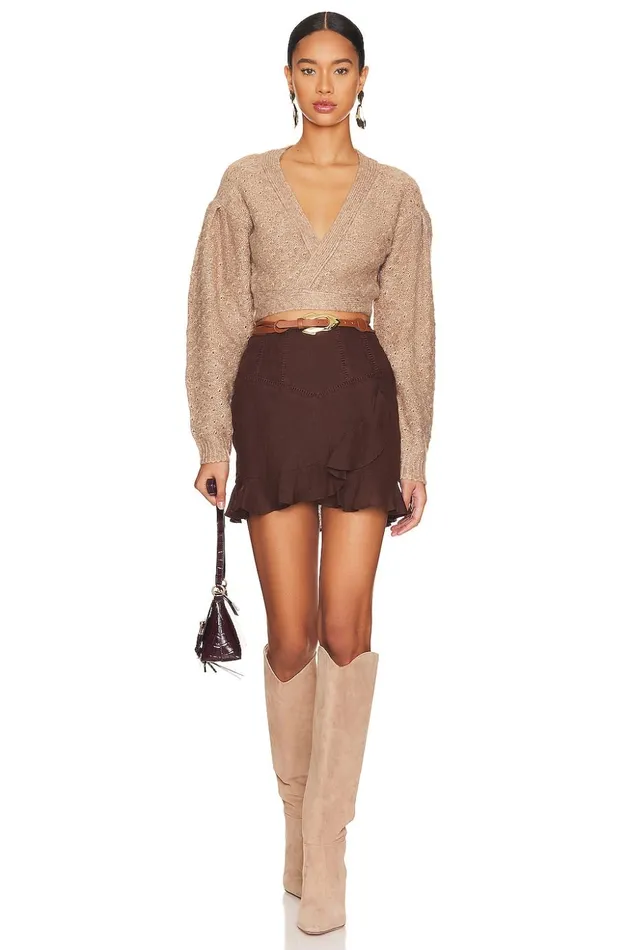 Lovers and Friends Sweaters and Knits Women Sanida Wrap Knit Top Tan Lovers and Friends Sweaters and Knits Women Sanida Wrap Knit Top Tan