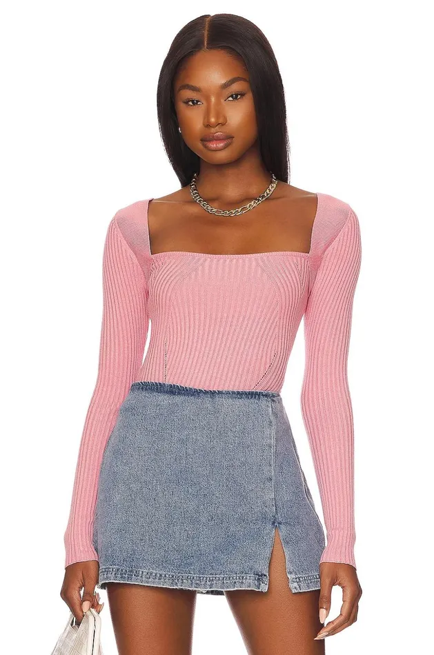 Lovers and Friends Sweaters and Knits Women Tie Back Fitted Rib Sweater Pink