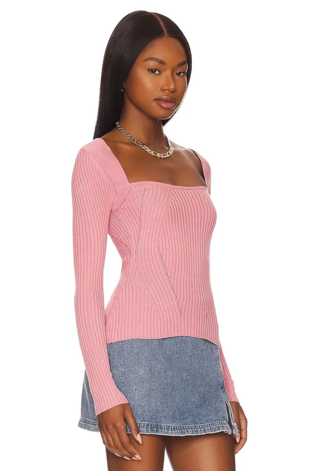 Lovers and Friends Sweaters and Knits Women Tie Back Fitted Rib Sweater Pink Lovers and Friends Sweaters and Knits Women Tie Back Fitted Rib Sweater Pink