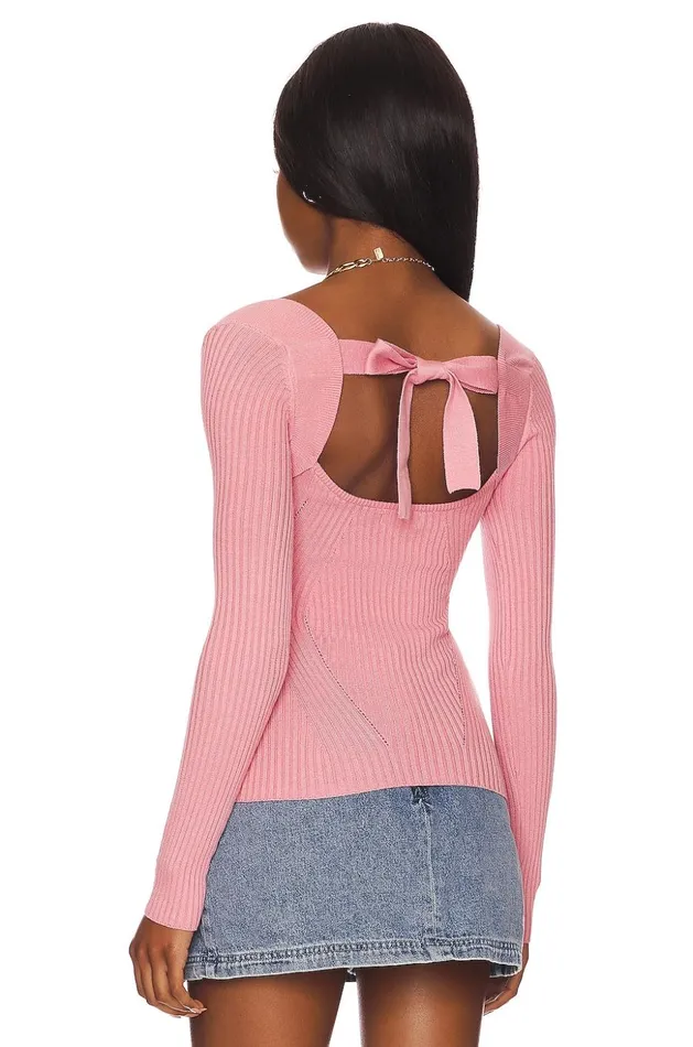 Lovers and Friends Sweaters and Knits Women Tie Back Fitted Rib Sweater Pink Lovers and Friends Sweaters and Knits Women Tie Back Fitted Rib Sweater Pink